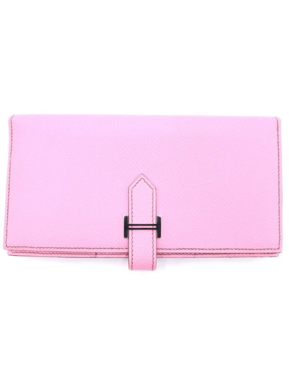 Hermes Bearn Soufflet Epsom Wallet Card Case Pink Leather Silver